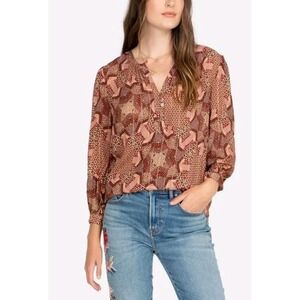 Johnny Was Miles Peasant Boho Blouse Sz M Red Pink W/Metallic Threading NWT